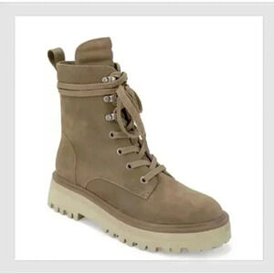 Kenneth Cole Women's Radell Lace Zip Up Combat Boots Size 6.5 Suede Leather Tan